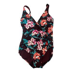 Embrace Your Curves One Piece Swimsuit M 8-10 Floral Tummy Control Burgundy